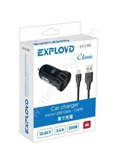 Автомобильное ЗУ/Exployd/micro USB/3.4А/2.4А+1А/2хUSB/чёрный/Classic/EX-Z-582