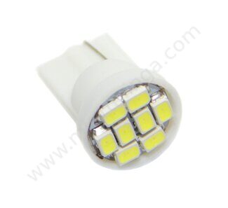 Лампа светодиодная 12V Т10 (W2,1-9,5d) белая, 8 SMD 1210 диодов малая (б/цокольная)
